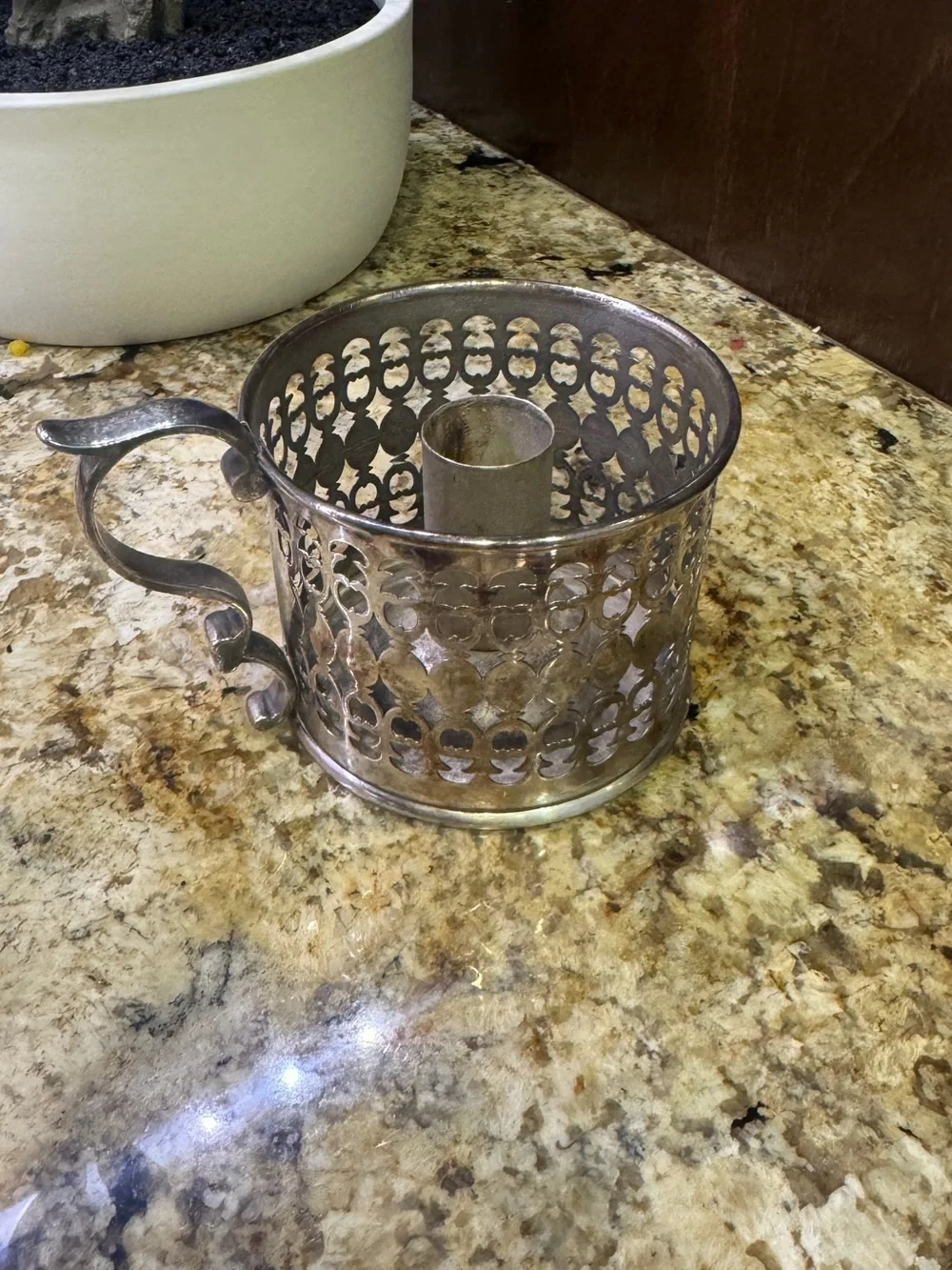 Vintage silver plated finger chamberstick (single candle holder)